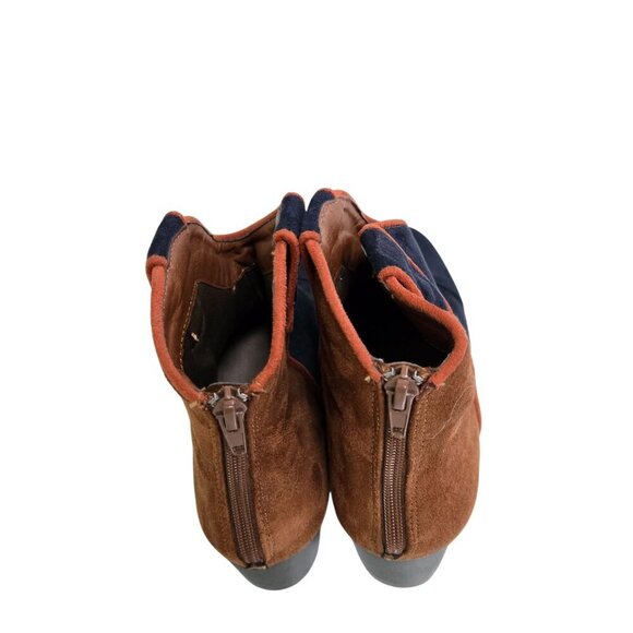 Vanessa Wu Anthropologie Colorblock Western Ankle Boots Navy Tan Size 39/9 - Picture 6 of 11